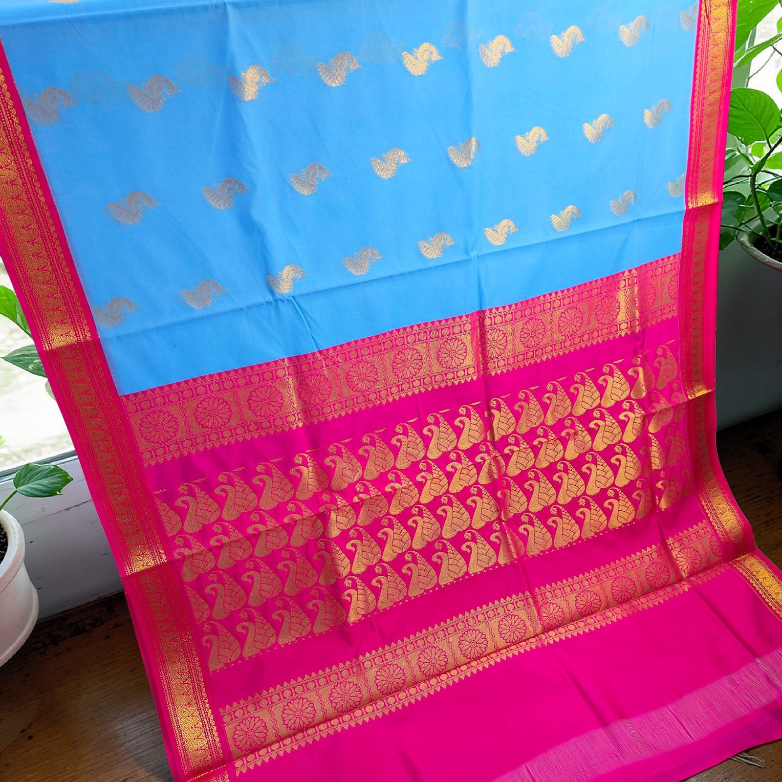 Premium Kanchi Soft Silk Saree Sky Blue
